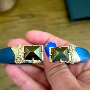 SALE!  Alexis Bittar blue lucite and pyrite hinge bangle bracelet